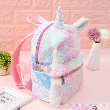 Custom Wholesale Cute Design Zipper Opening Unisex Unicorn Plush School Backpack